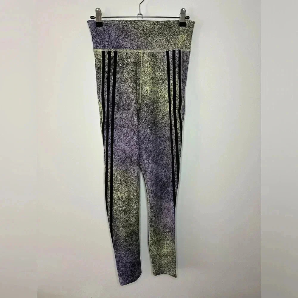 ADIDAS Yellow Purple Black 3 Stripe Climalite Elastic Waist Training Leggings Sm